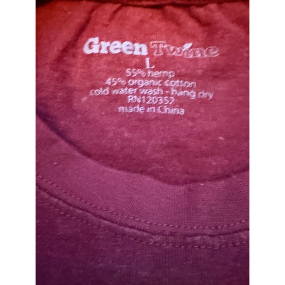 Green Twine Mens Hemp Organic Cotton Peace Hand Graphic T-Shirt Maroon Large NEW - Picture 4 of 5